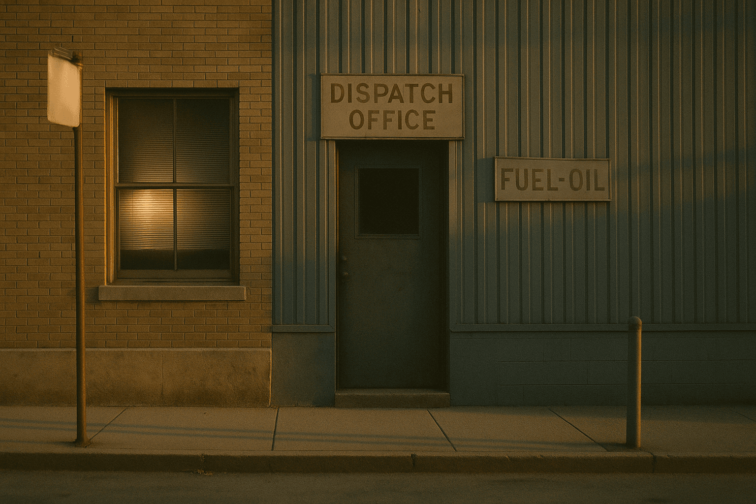 Exterior facade of a 1950s-era industrial fuel-oil dispatch office building on a Yonkers street
