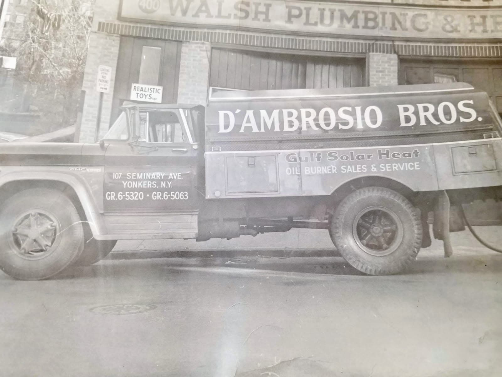 Vintage D'Ambrosio Bros. oil-delivery truck on a Yonkers street decades ago